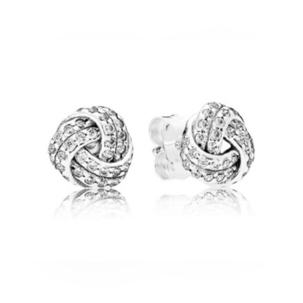 Pandora 925 Silver Sparkling Love Knot Stud Earrings NIP
